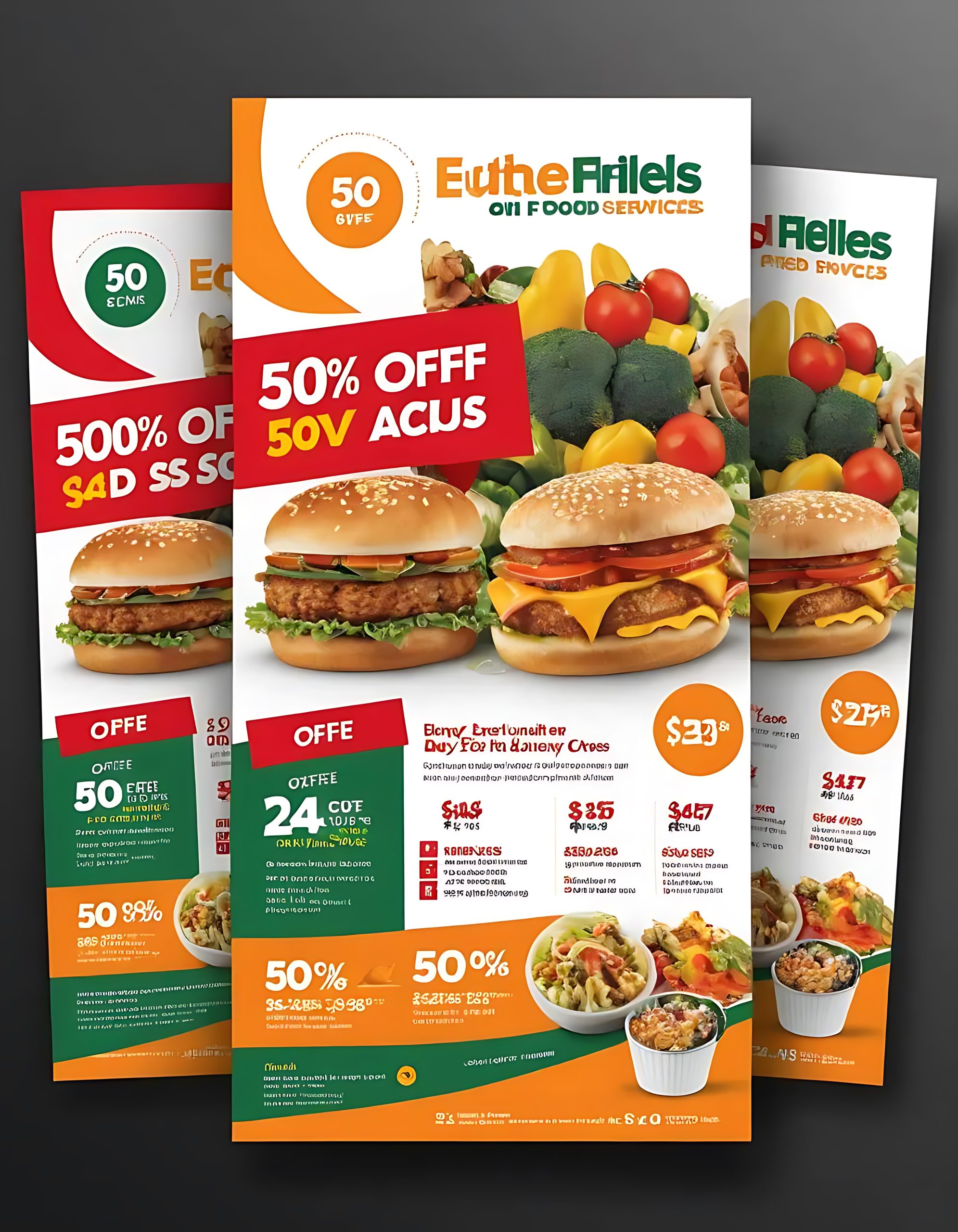 Promotional Food Flyer Featuring 50 best Offer Big Savings and unique 247 Delivery Services
