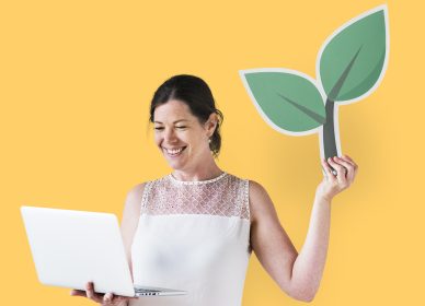 A woman with computer security icon