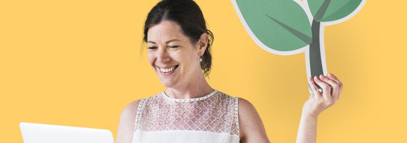 A woman with computer security icon